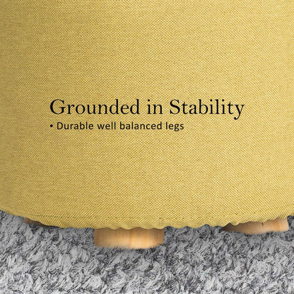 2X Fabric Ottoman Round Wooden Leg Foot Stool - Mustard Yellow - Mekamart Australia