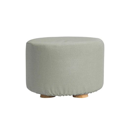Fabric Ottoman Round Wooden Leg Foot Stool - GREY - Mekamart Australia
