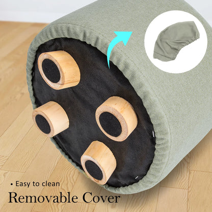 Fabric Ottoman Round Wooden Leg Foot Stool - GREY - Mekamart Australia