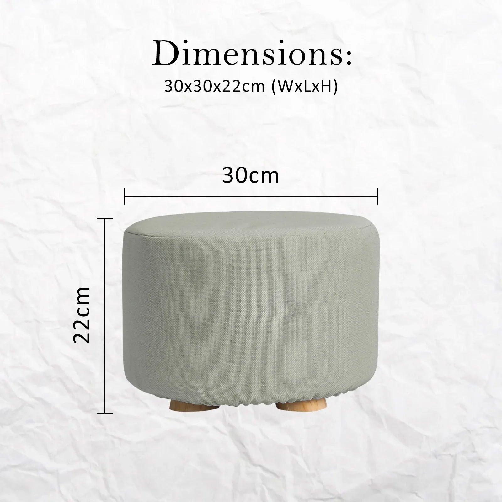 Fabric Ottoman Round Wooden Leg Foot Stool - GREY - Mekamart Australia