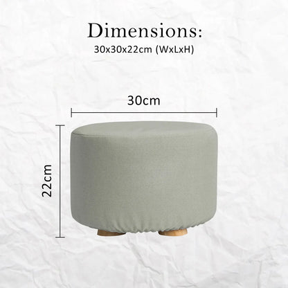 Fabric Ottoman Round Wooden Leg Foot Stool - GREY - Mekamart Australia