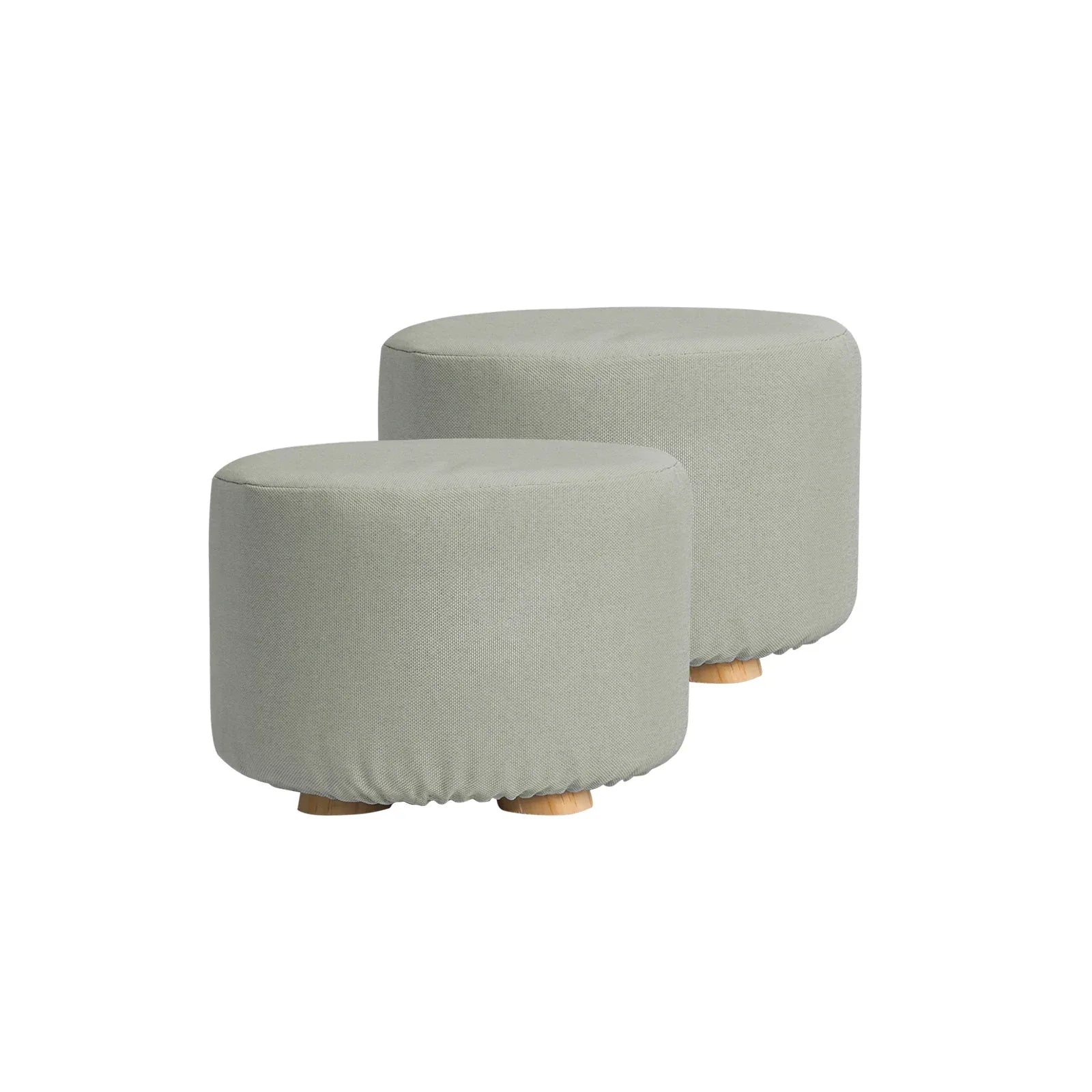 2X Fabric Ottoman Round Wooden Leg Foot Stool - GREY - Mekamart Australia