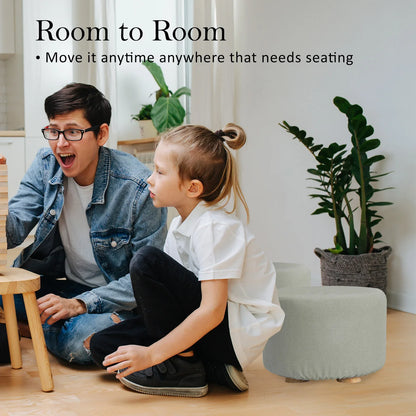 2X Fabric Ottoman Round Wooden Leg Foot Stool - GREY - Mekamart Australia