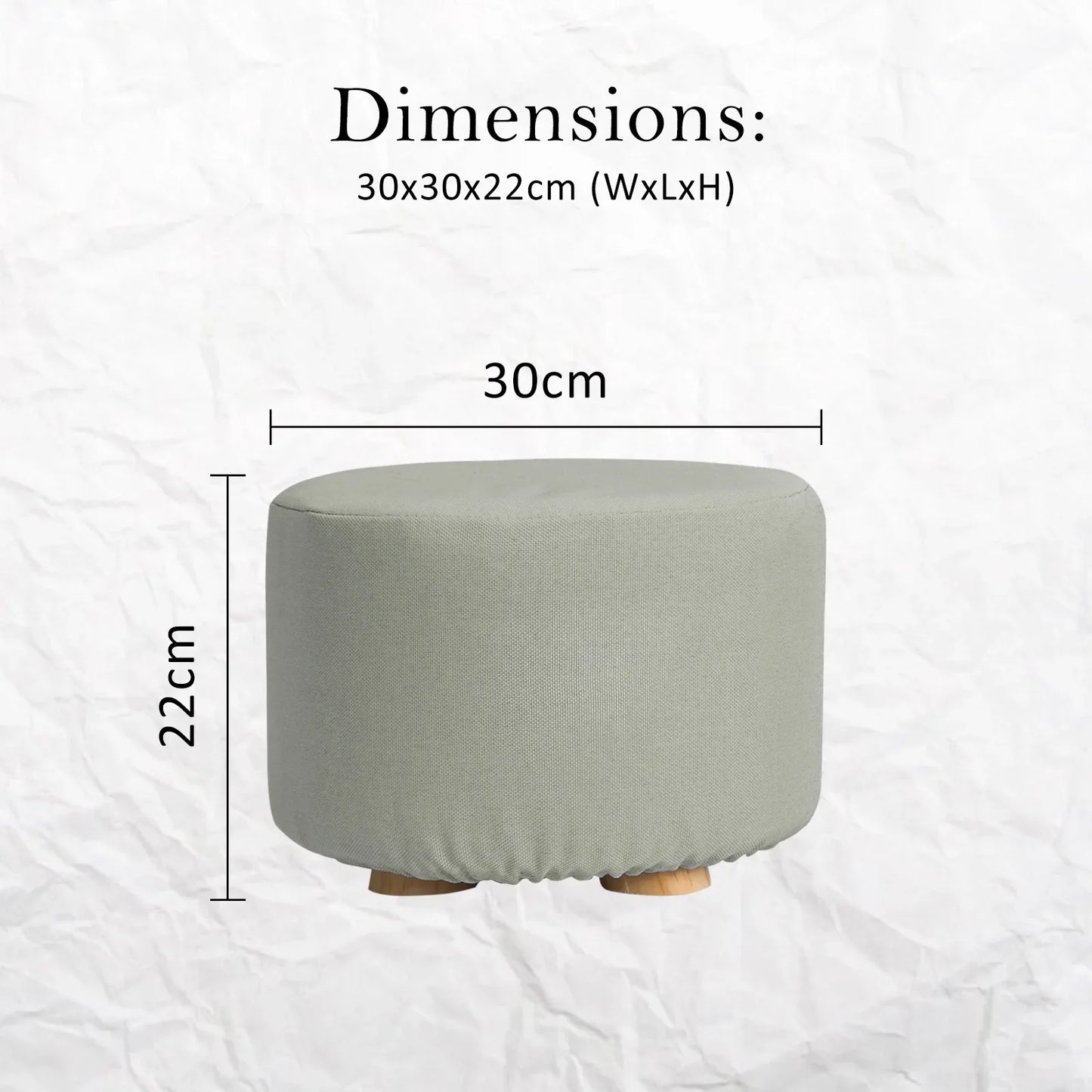 2X Fabric Ottoman Round Wooden Leg Foot Stool - GREY - Mekamart Australia