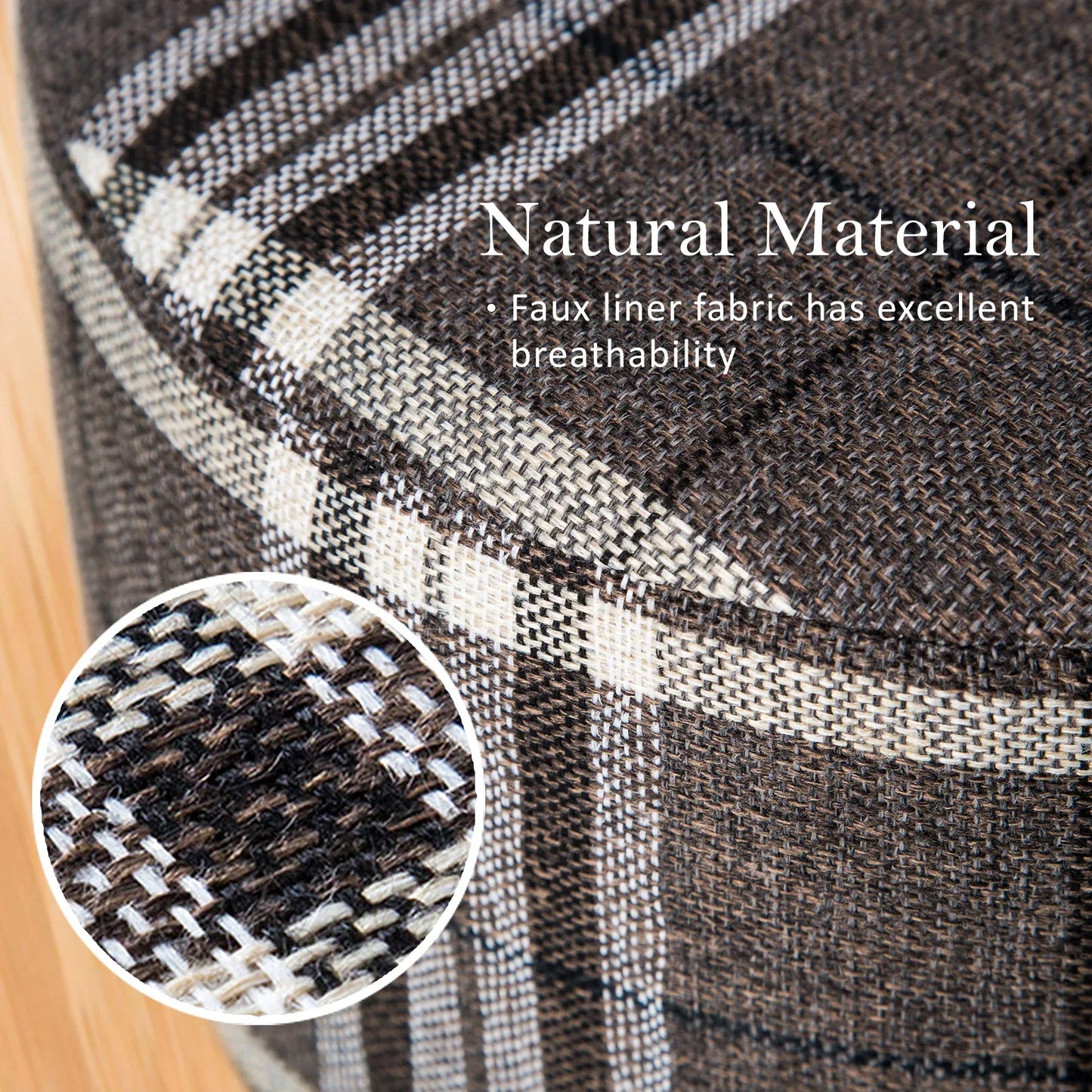 Fabric Ottoman Round Wooden Leg Foot Stool - LATTICE - Mekamart Australia