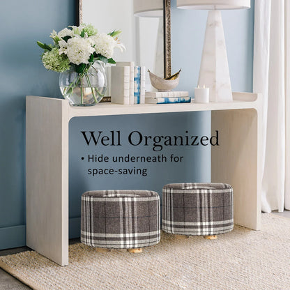 Fabric Ottoman Round Wooden Leg Foot Stool - LATTICE - Mekamart Australia