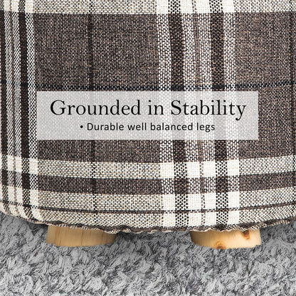 Fabric Ottoman Round Wooden Leg Foot Stool - LATTICE - Mekamart Australia