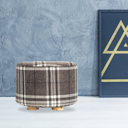 Fabric Ottoman Round Wooden Leg Foot Stool - LATTICE - Mekamart Australia