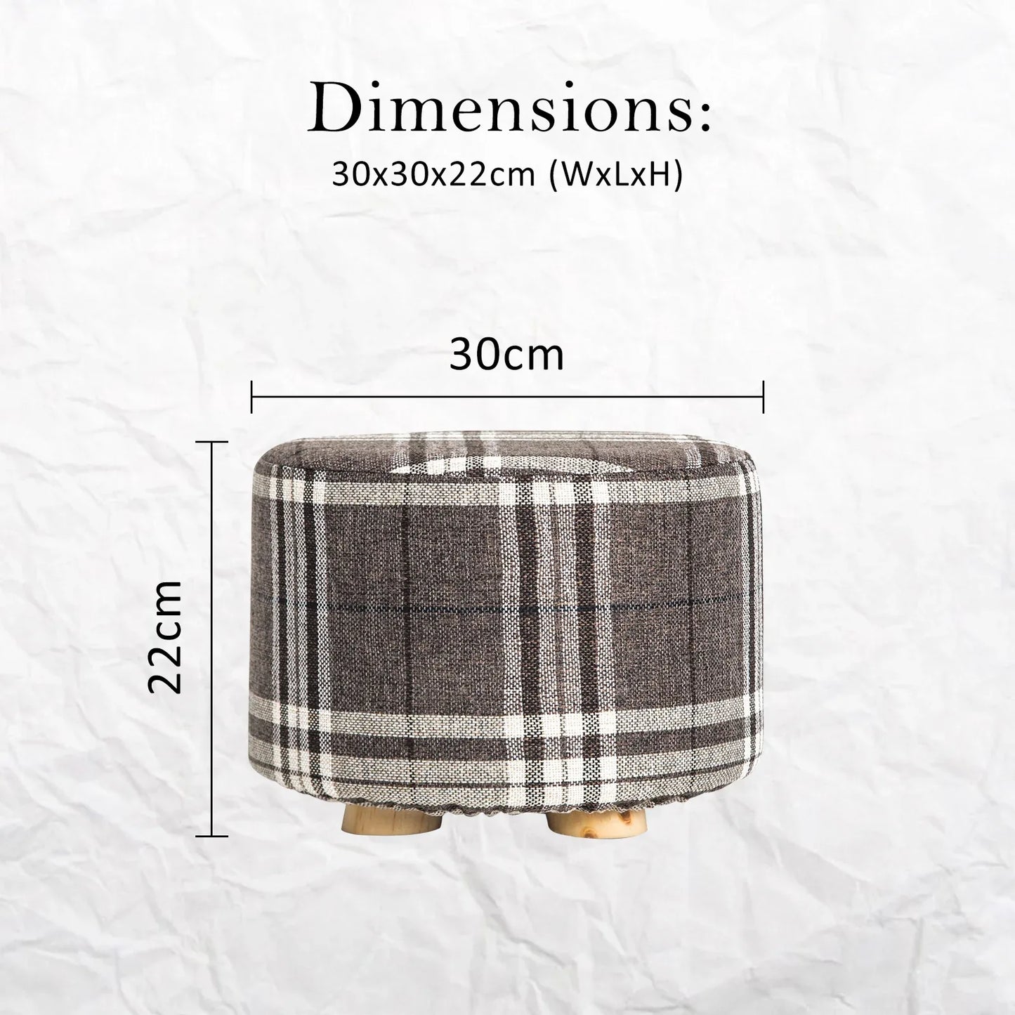 Fabric Ottoman Round Wooden Leg Foot Stool - LATTICE - Mekamart Australia