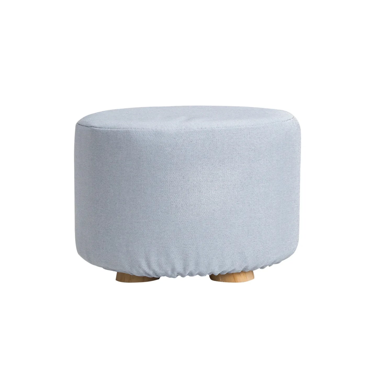 Fabric Ottoman Round Wooden Leg Foot Stool - LIGHT BLUE - Mekamart Australia