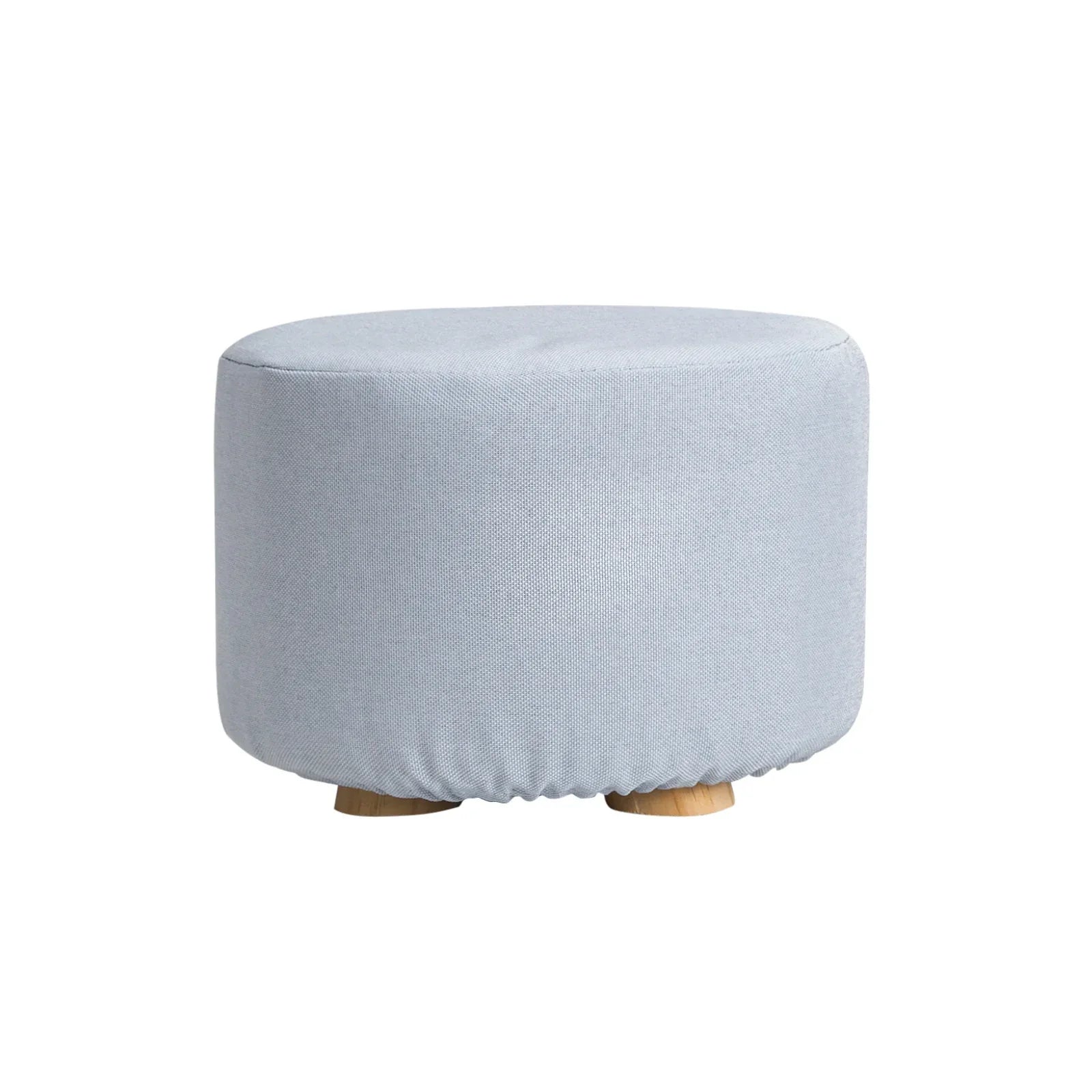 Fabric Ottoman Round Wooden Leg Foot Stool - LIGHT BLUE - Mekamart Australia