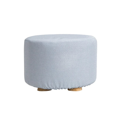 Fabric Ottoman Round Wooden Leg Foot Stool - LIGHT BLUE - Mekamart Australia