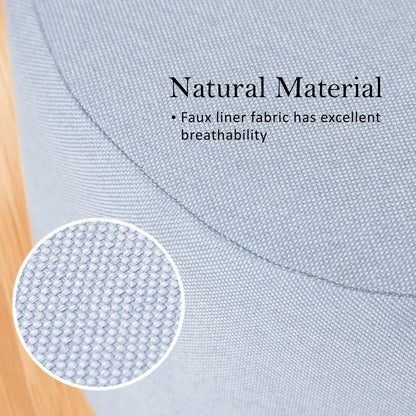 Fabric Ottoman Round Wooden Leg Foot Stool - LIGHT BLUE - Mekamart Australia