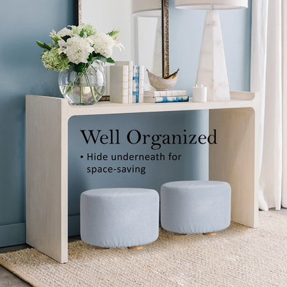 Fabric Ottoman Round Wooden Leg Foot Stool - LIGHT BLUE - Mekamart Australia