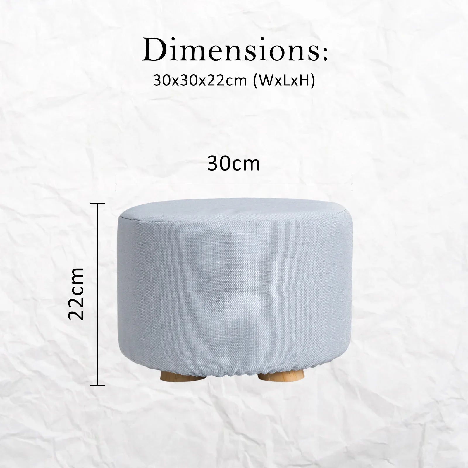 Fabric Ottoman Round Wooden Leg Foot Stool - LIGHT BLUE - Mekamart Australia