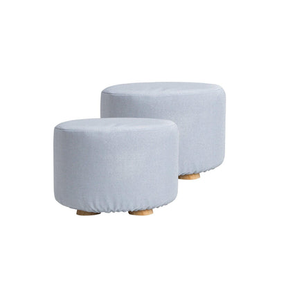 2X Fabric Ottoman Round Wooden Leg Foot Stool - LIGHT BLUE - Mekamart Australia