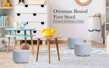 2X Fabric Ottoman Round Wooden Leg Foot Stool - LIGHT BLUE - Mekamart Australia