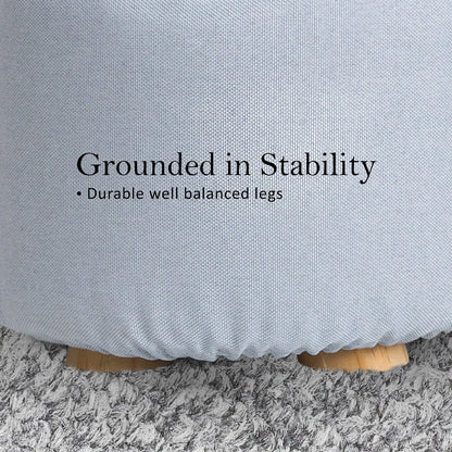 2X Fabric Ottoman Round Wooden Leg Foot Stool - LIGHT BLUE - Mekamart Australia
