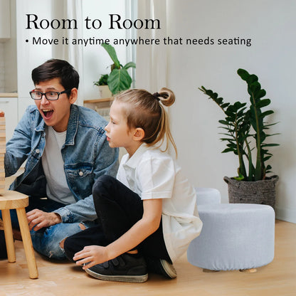 2X Fabric Ottoman Round Wooden Leg Foot Stool - LIGHT BLUE - Mekamart Australia