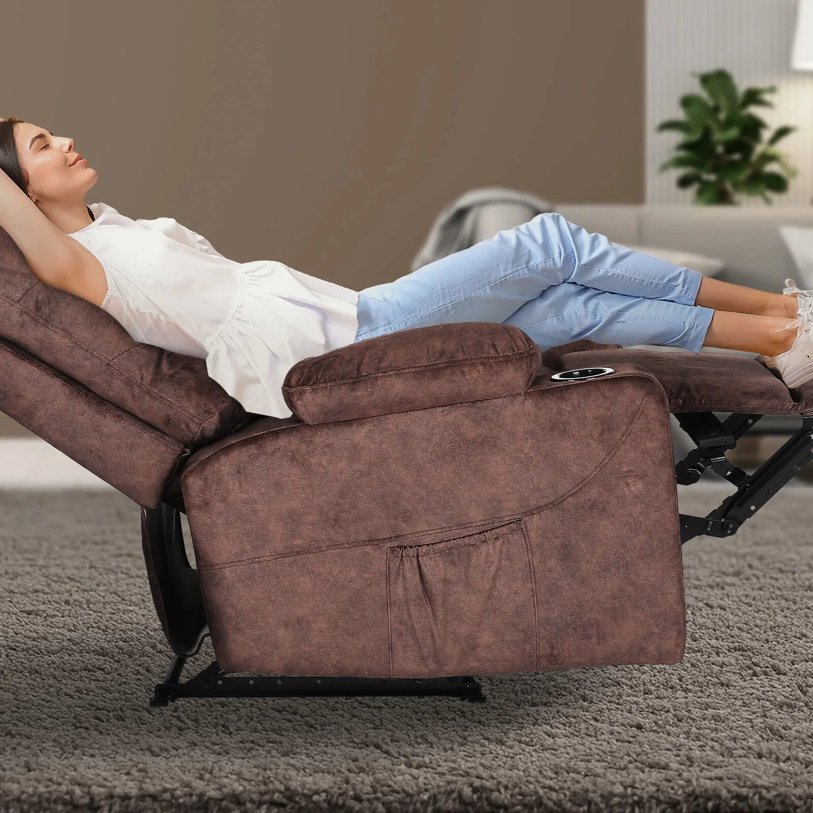 8-Point Electric Massage Recliner Chair - Leathaire Lounge Sofa Armchair AVERY BROWN - Mekamart Australia
