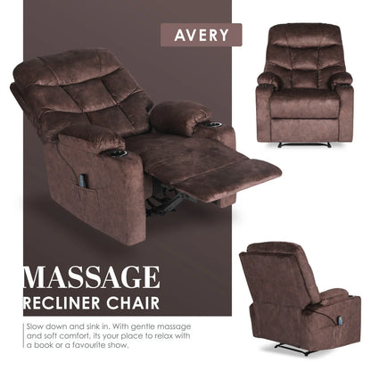 8-Point Electric Massage Recliner Chair - Leathaire Lounge Sofa Armchair AVERY BROWN - Mekamart Australia