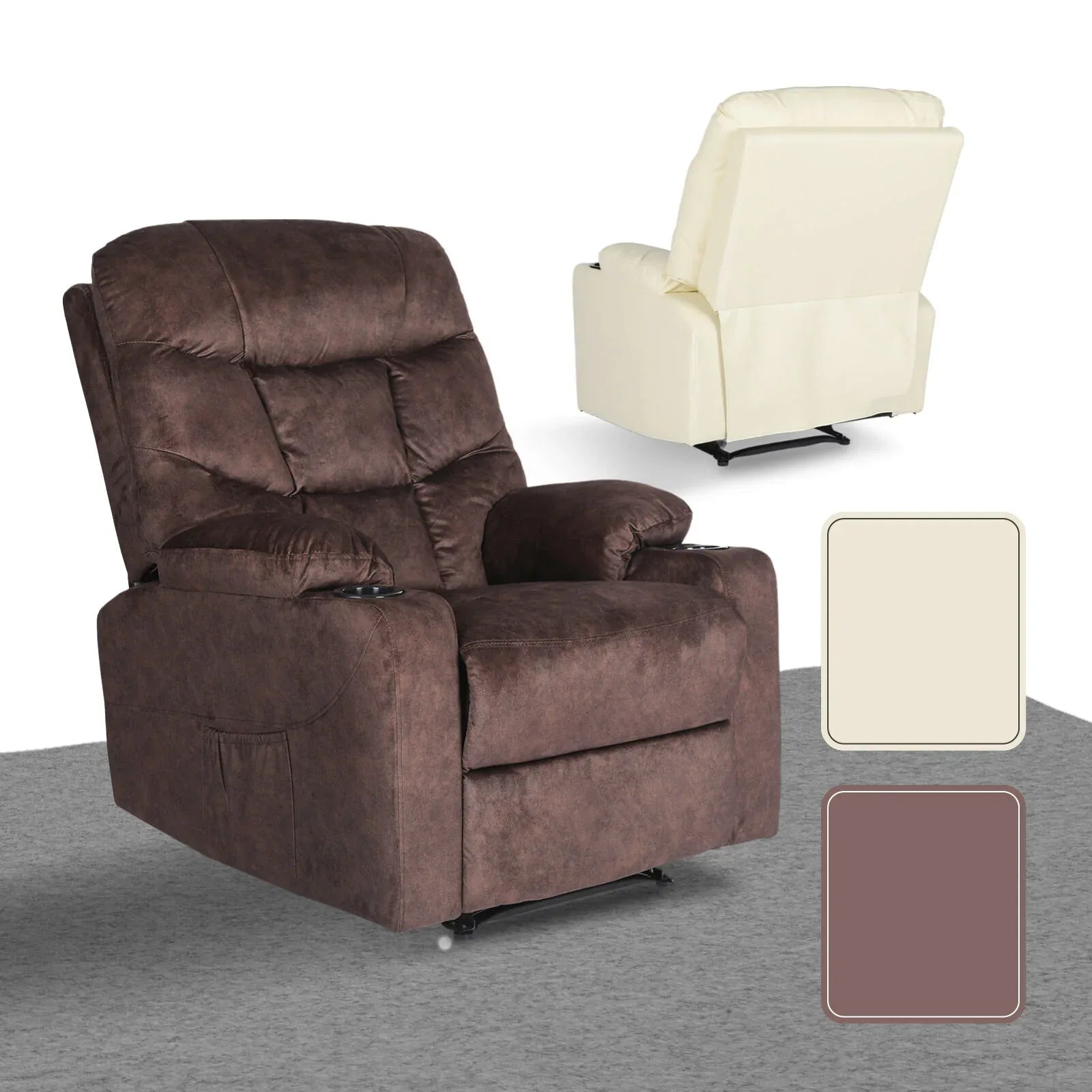 8-Point Electric Massage Recliner Chair - Leathaire Lounge Sofa Armchair AVERY BROWN - Mekamart Australia
