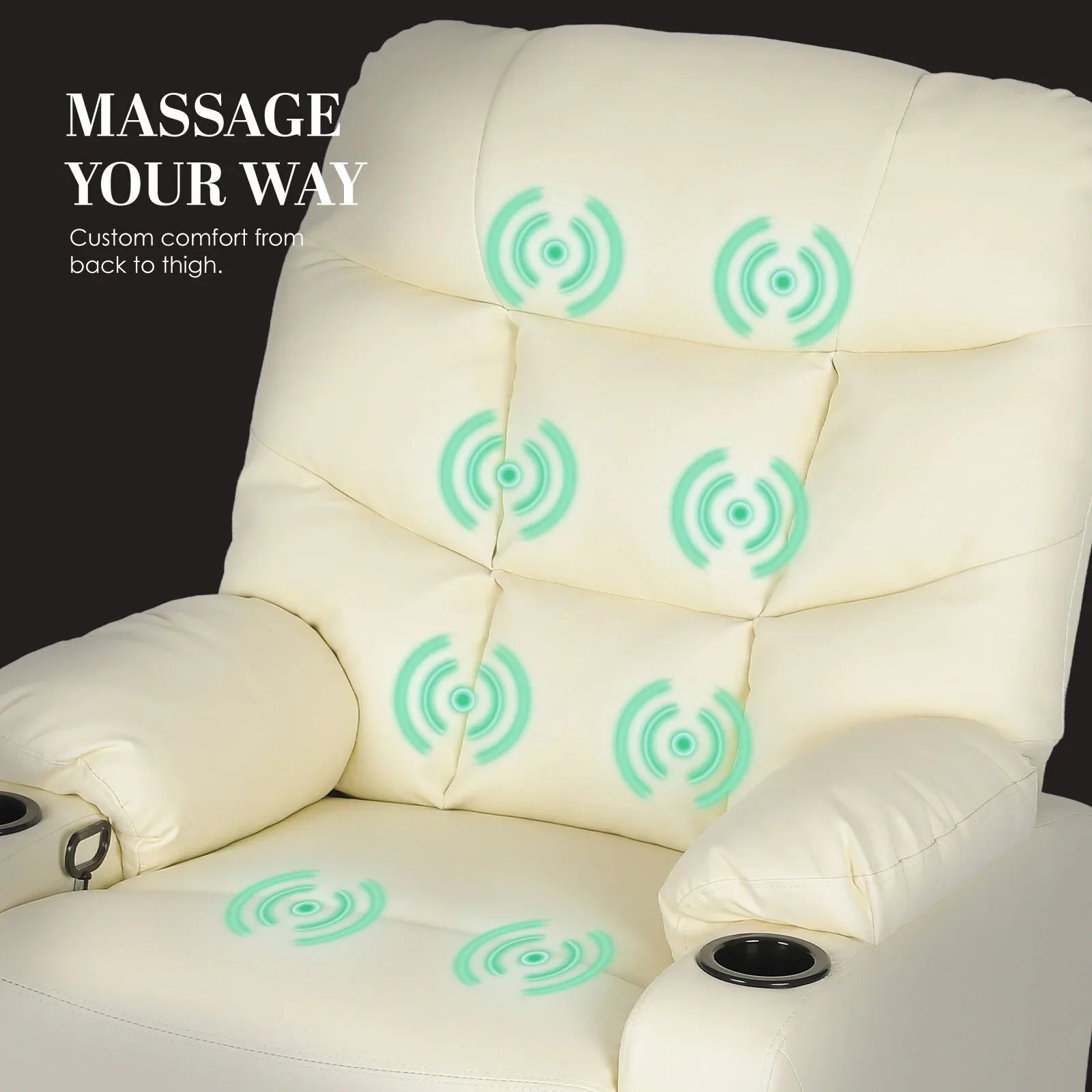 8-Point Electric Massage Recliner Chair - PU Leather Lounge Sofa Armchair ARLEEN BEIGE - Mekamart Australia