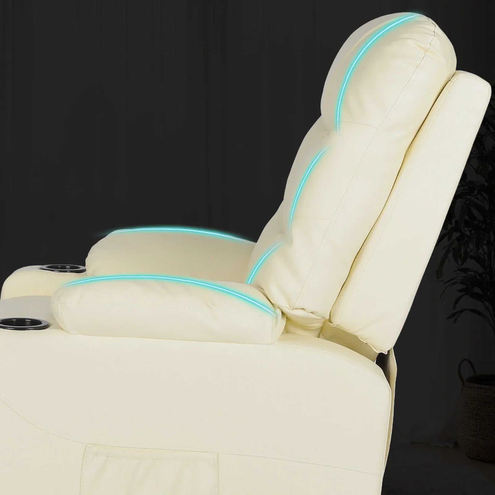 8-Point Electric Massage Recliner Chair - PU Leather Lounge Sofa Armchair ARLEEN BEIGE - Mekamart Australia