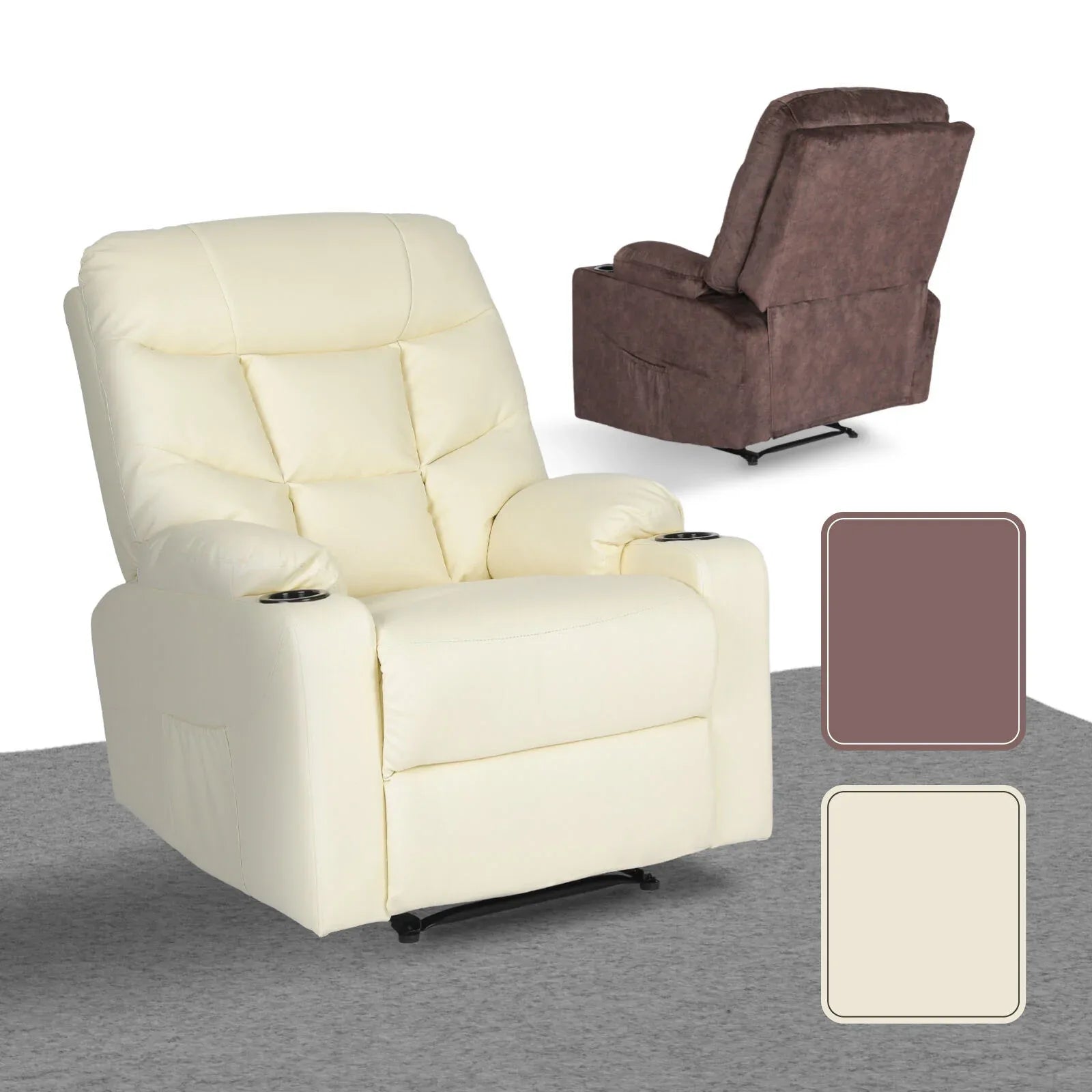 8-Point Electric Massage Recliner Chair - PU Leather Lounge Sofa Armchair ARLEEN BEIGE - Mekamart Australia