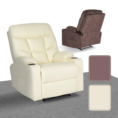 8-Point Electric Massage Recliner Chair - PU Leather Lounge Sofa Armchair ARLEEN BEIGE - Mekamart Australia