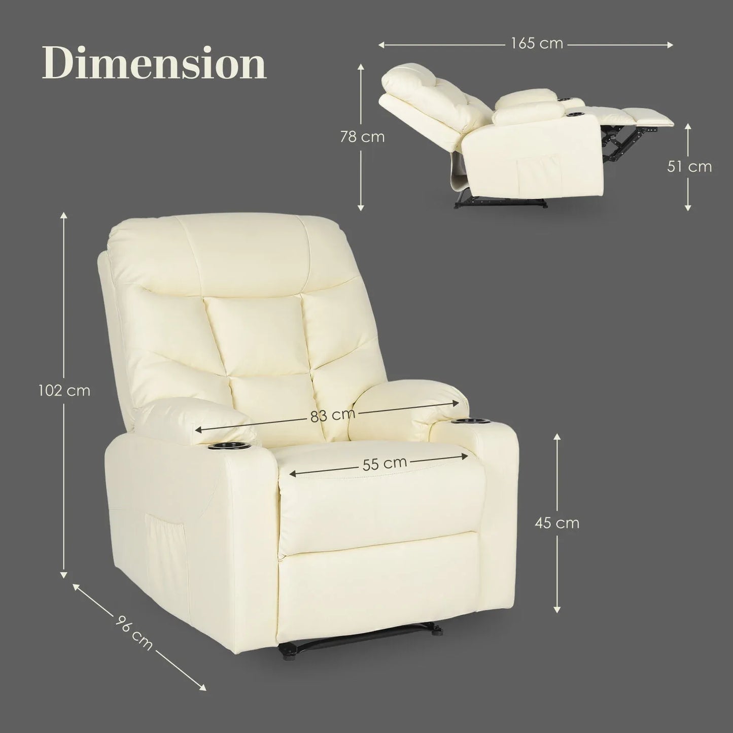 8-Point Electric Massage Recliner Chair - PU Leather Lounge Sofa Armchair ARLEEN BEIGE - Mekamart Australia