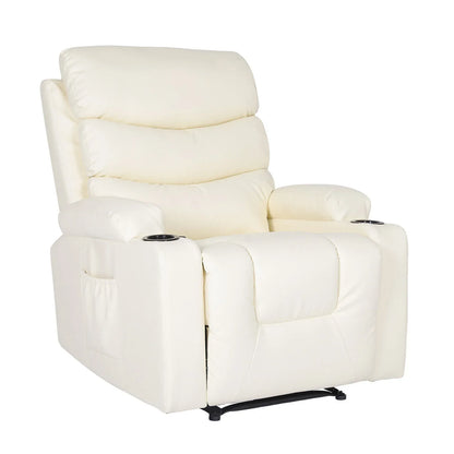 8-Point Electric Massage Recliner Chair - PU Leather Lounge Sofa Armchair CELINA CREAM - Mekamart Australia