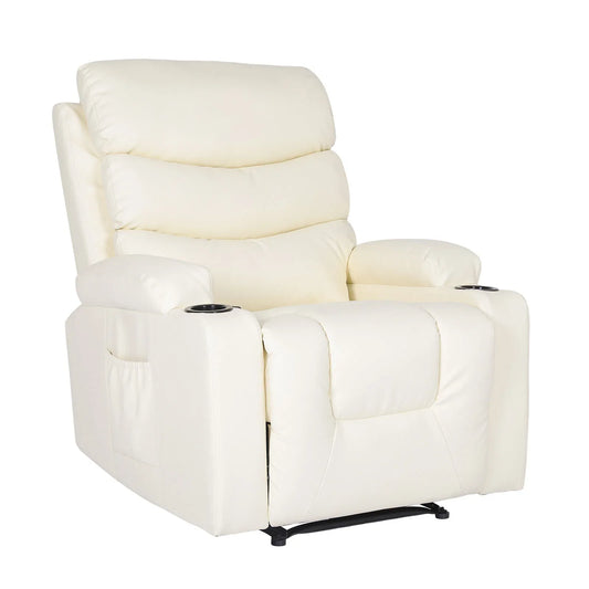 8-Point Electric Massage Recliner Chair - PU Leather Lounge Sofa Armchair CELINA CREAM