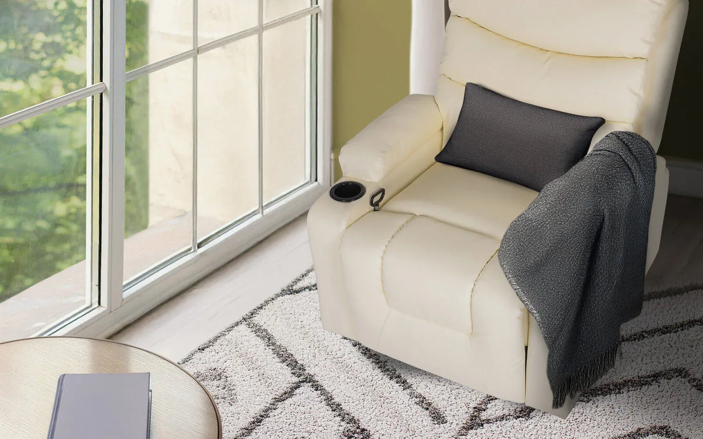 8-Point Electric Massage Recliner Chair - PU Leather Lounge Sofa Armchair CELINA CREAM - Mekamart Australia