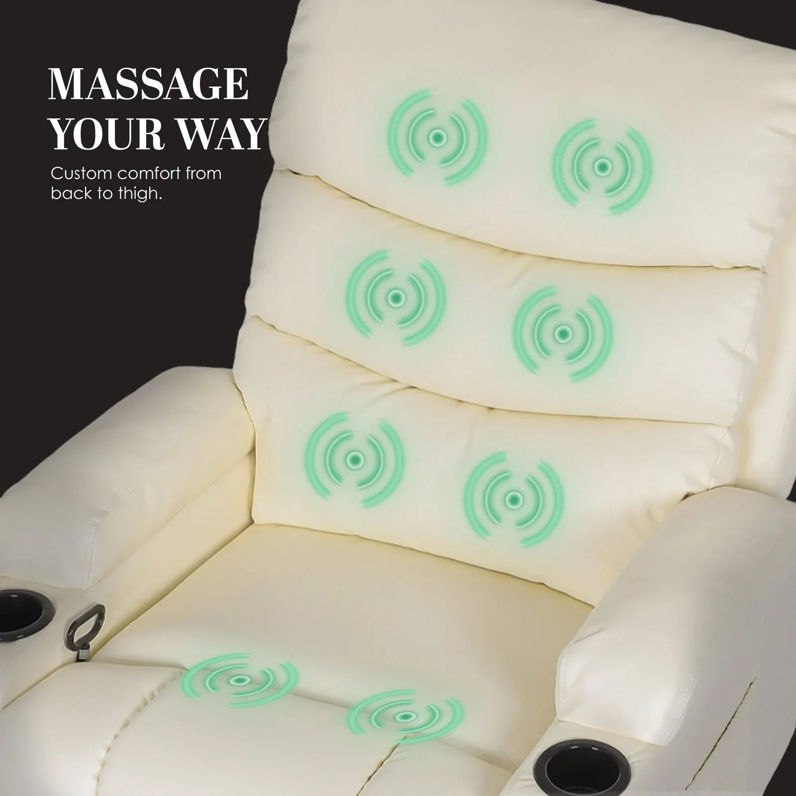 8-Point Electric Massage Recliner Chair - PU Leather Lounge Sofa Armchair CELINA CREAM - Mekamart Australia
