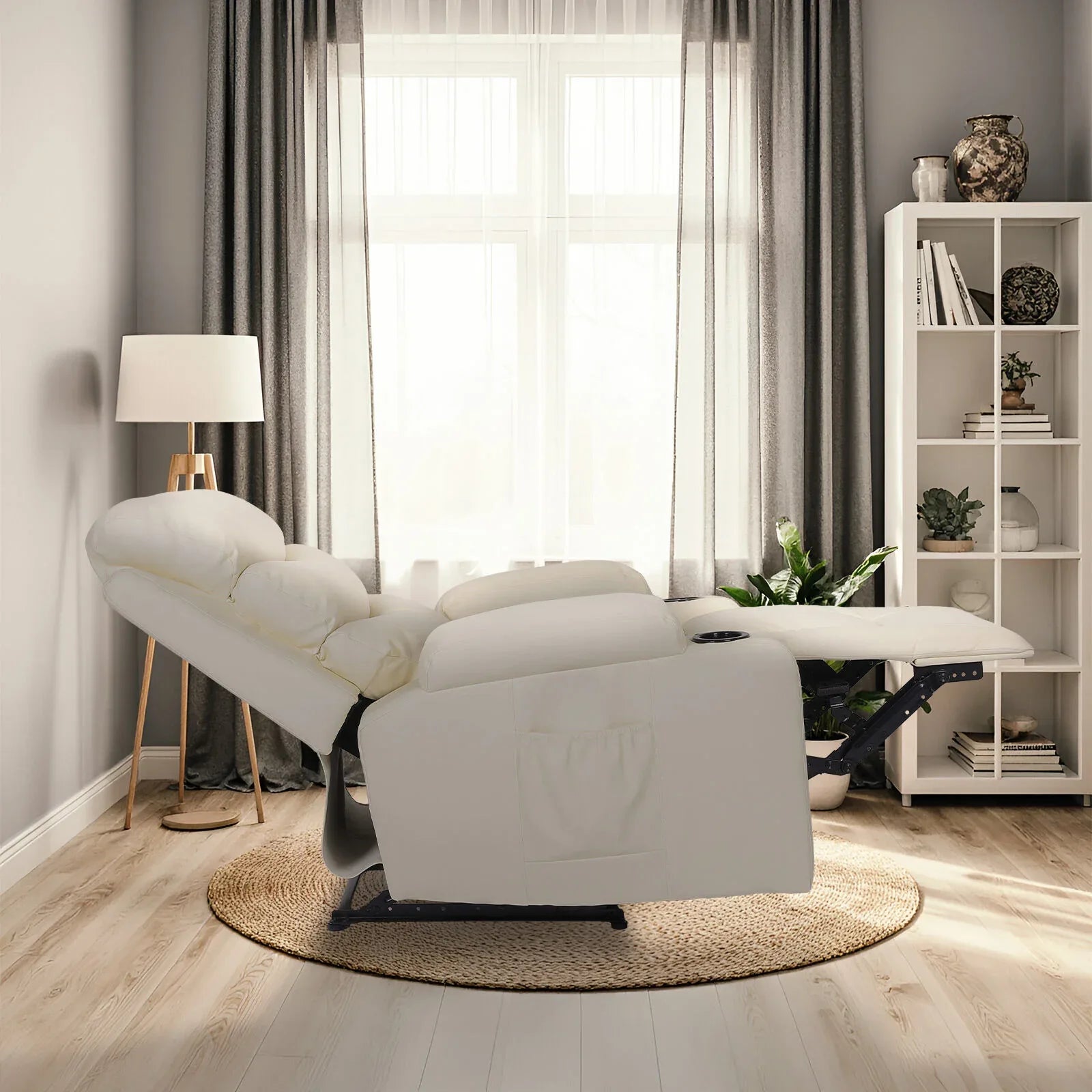 8-Point Electric Massage Recliner Chair - PU Leather Lounge Sofa Armchair CELINA CREAM - Mekamart Australia