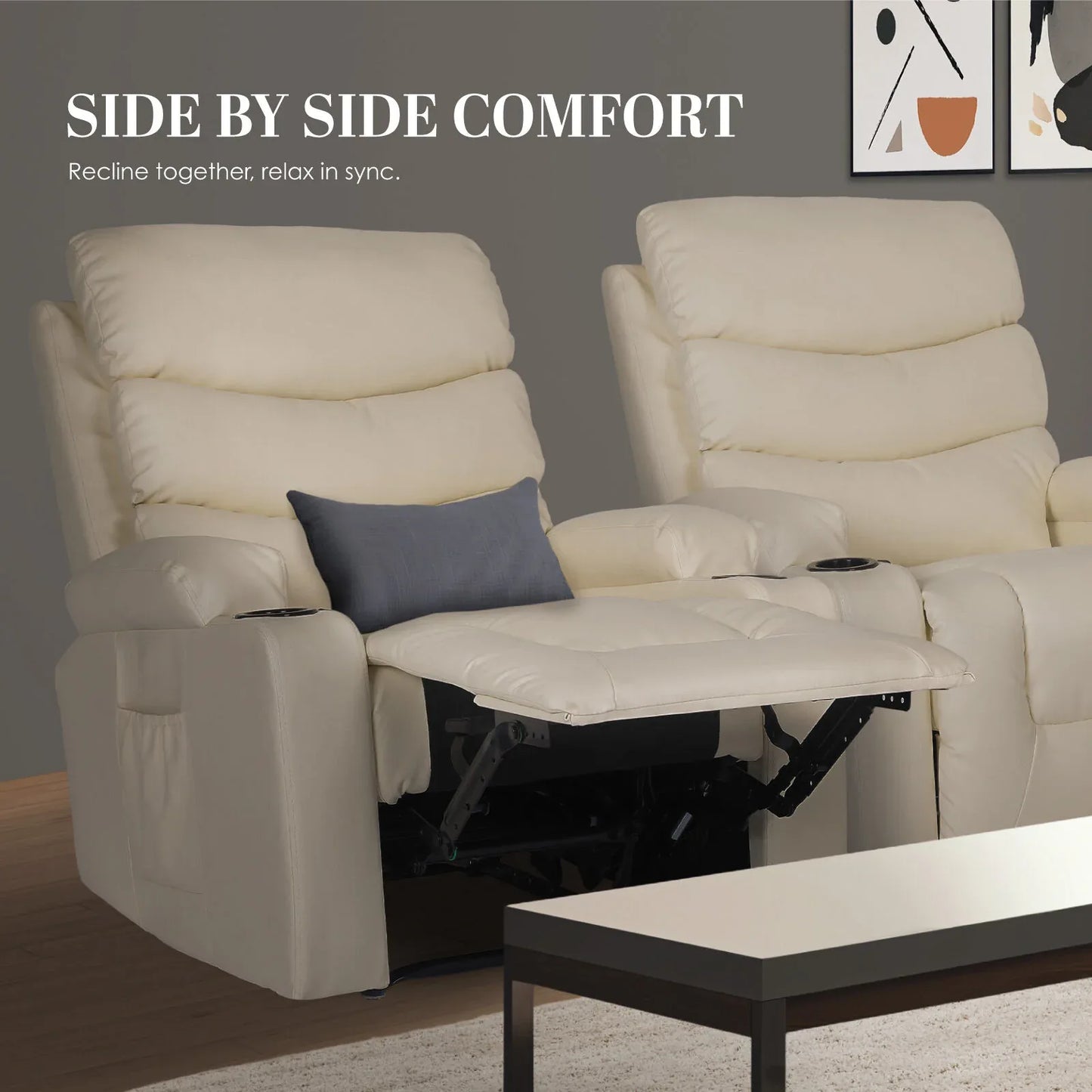 8-Point Electric Massage Recliner Chair - PU Leather Lounge Sofa Armchair CELINA CREAM - Mekamart Australia