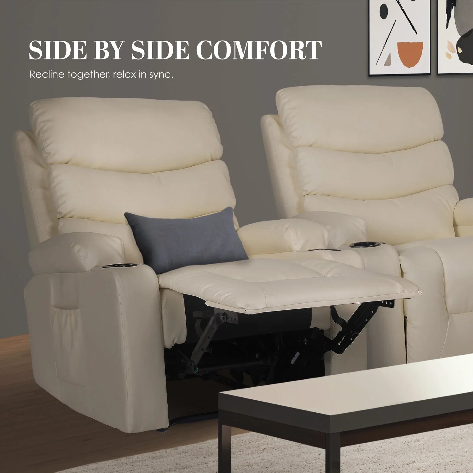 8-Point Electric Massage Recliner Chair - PU Leather Lounge Sofa Armchair CELINA CREAM - Mekamart Australia