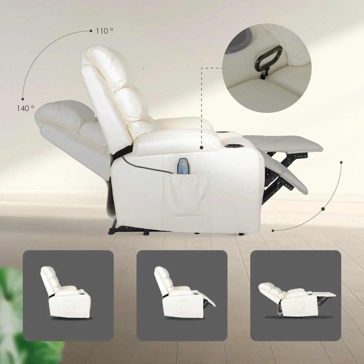 8-Point Electric Massage Recliner Chair - PU Leather Lounge Sofa Armchair CELINA CREAM - Mekamart Australia