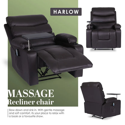 8-Point Electric Massage Recliner Chair - PU Leather Electric Lounge Sofa Armchair HARLOW BROWN - Mekamart Australia