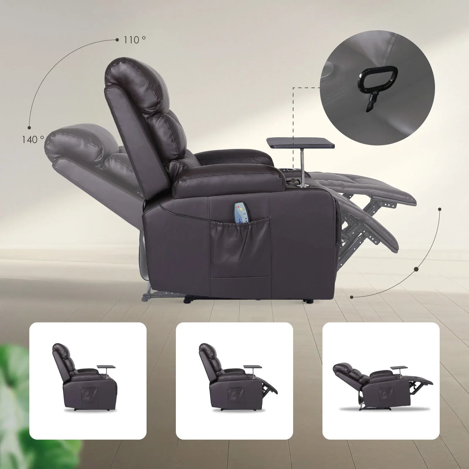 8-Point Electric Massage Recliner Chair - PU Leather Electric Lounge Sofa Armchair HARLOW BROWN - Mekamart Australia