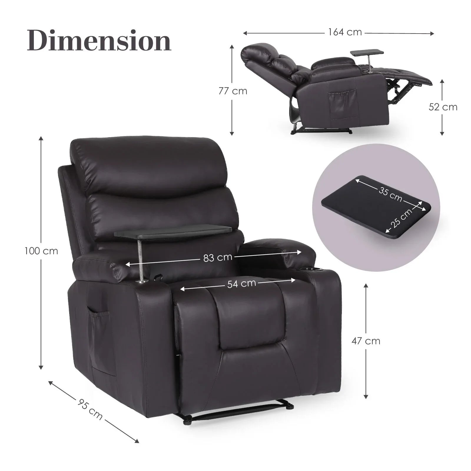8-Point Electric Massage Recliner Chair - PU Leather Electric Lounge Sofa Armchair HARLOW BROWN - Mekamart Australia
