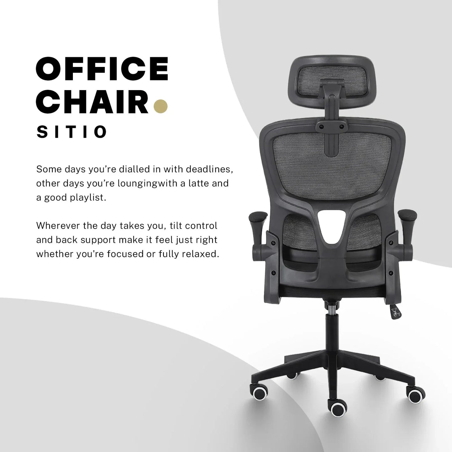 Work Office Chair - Lumber Support, Flip-up Armrest, Adjustable Headrest SITIO - Black