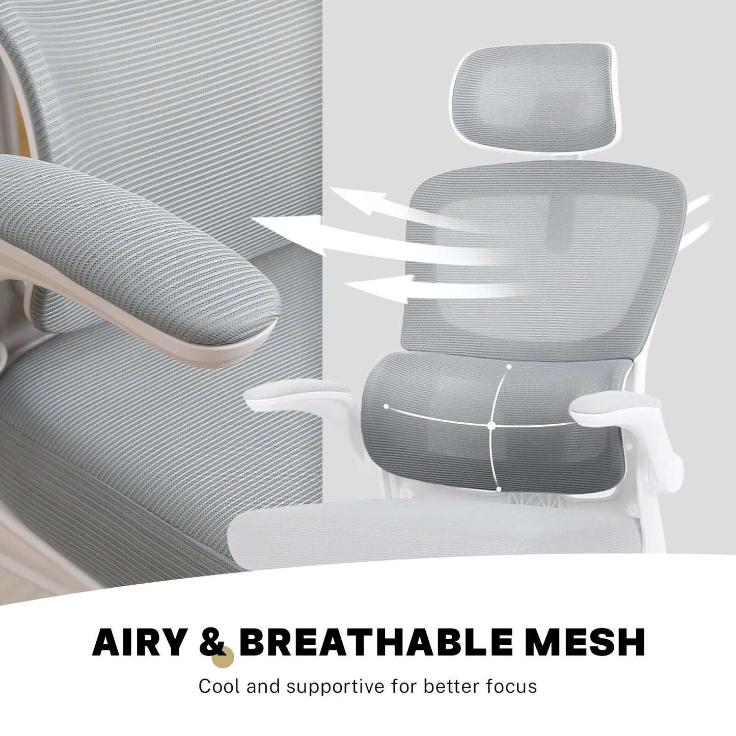 Work Office Chair - Lumber Support, Flip-up Armrest, Adjustable Headrest SITIO - GREY