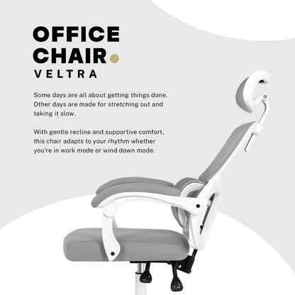 Ergonomic Reclining Office Chair - Lumbar Support, Adjustable Headrest VELTRA - GREY