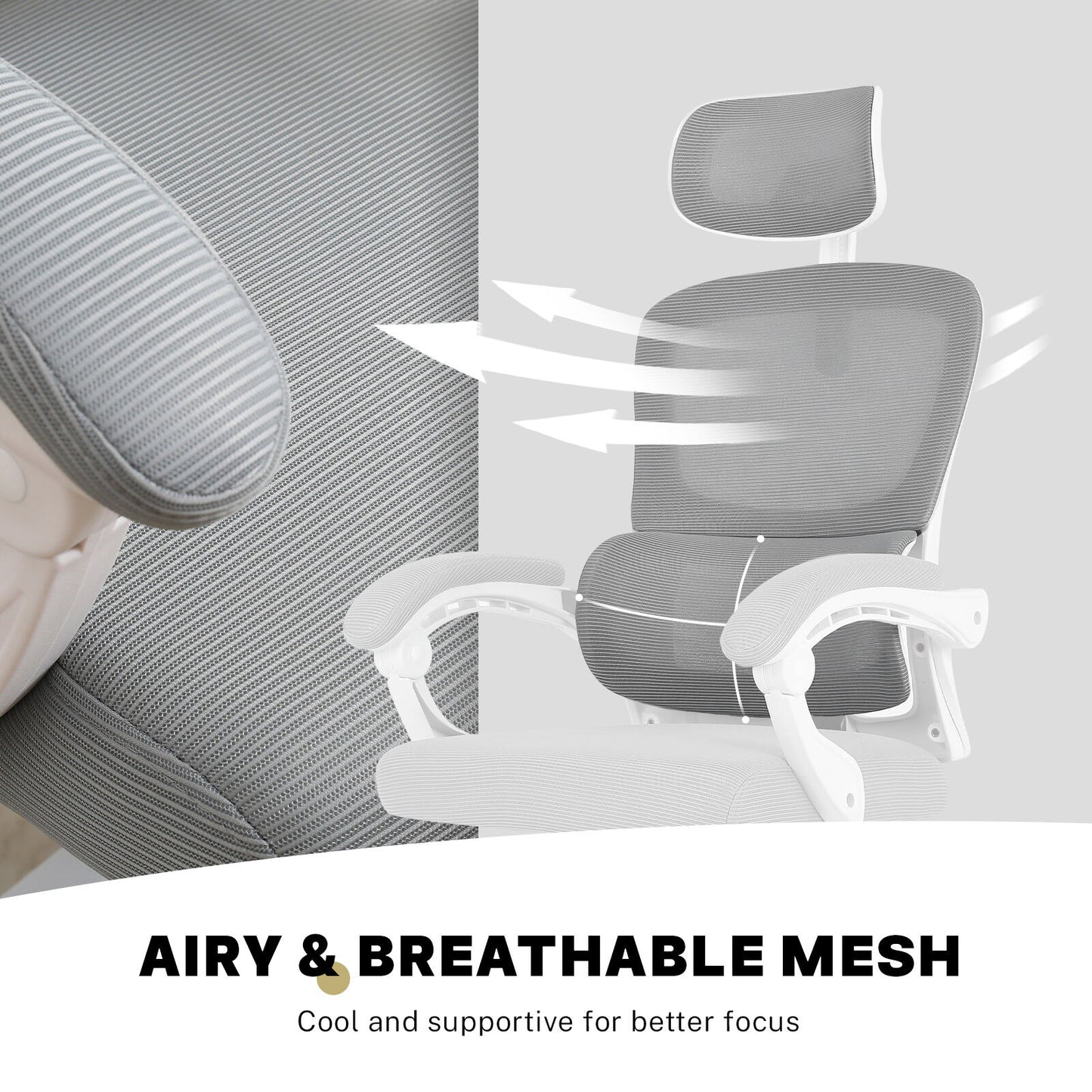 Ergonomic Reclining Office Chair - Lumbar Support, Adjustable Headrest VELTRA - GREY