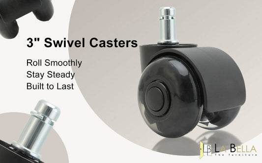 5X 2'' Twin Wheel Office Chair Casters - Slient Smooth, 11x22mm Stem