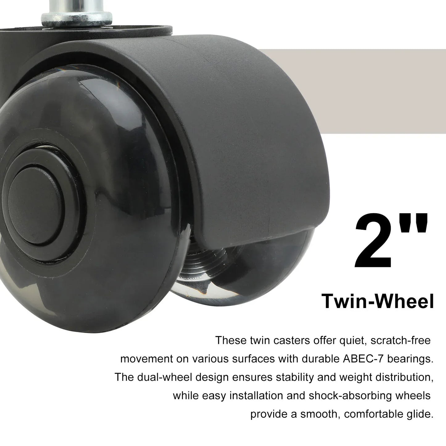 5X 2'' Twin Wheel Office Chair Casters - Slient Smooth, 11x22mm Stem