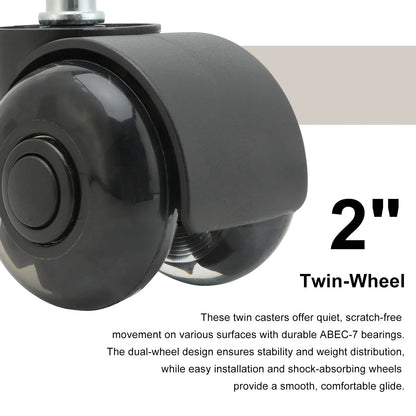5X 2'' Twin Wheel Office Chair Casters - Slient Smooth, 11x22mm Stem