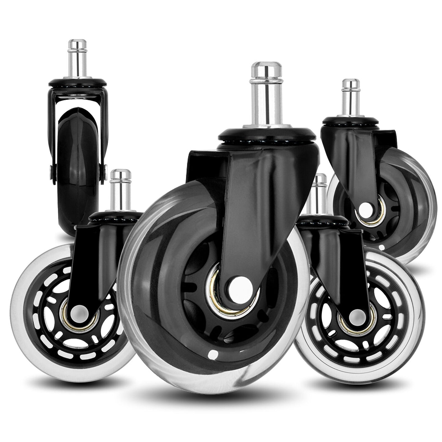 5X 3'' Rollerblade Style Wheels Office Chair Casters - Slient Smooth, 11x22mm Stem